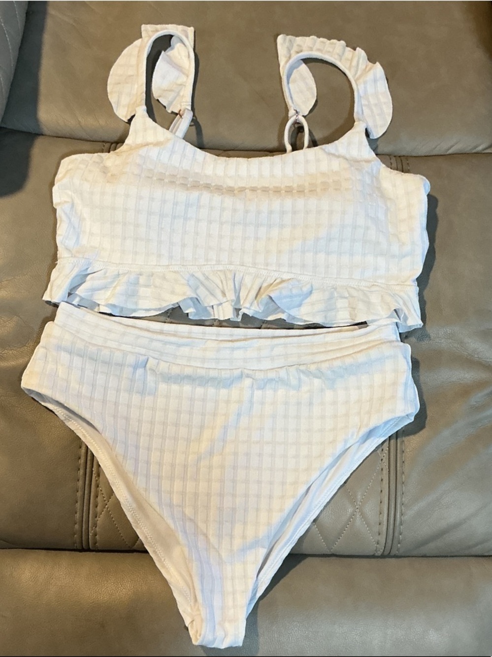 Raisins White Ribbed Ruffle Two-Piece Bikini